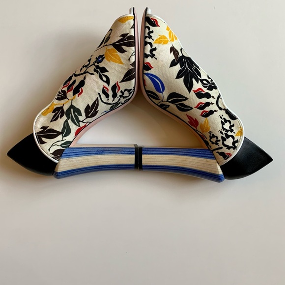 FENDI CREAM BLUE ROCOCO FLORAL HIGH HEELS SIZE 40 - Picture 4 of 9